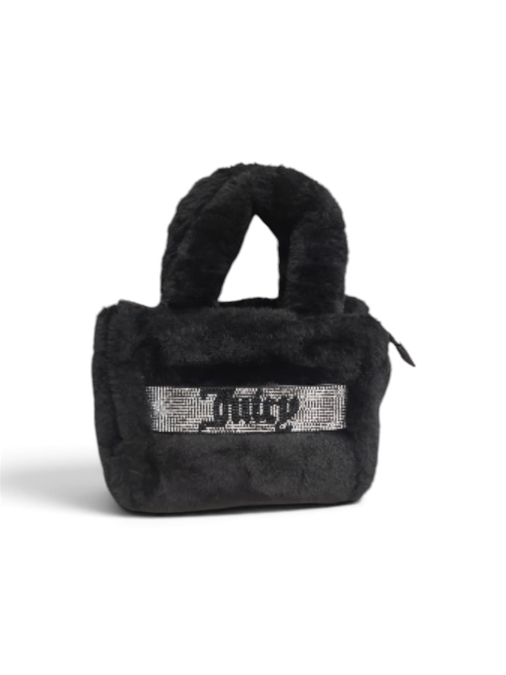 Juicy Couture Black Plush Mini Tote with Crystal Logo Strip